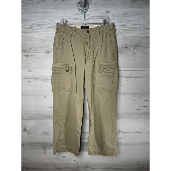 Abercrombie & Fitch Cargo Pants Mens 34R Khaki Utility Zip Fly Straight Leg - Picture 1 of 13